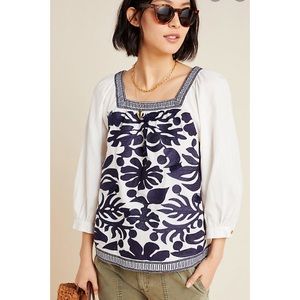 Anthropologie Maeve Liyah Embroidered Blouse White